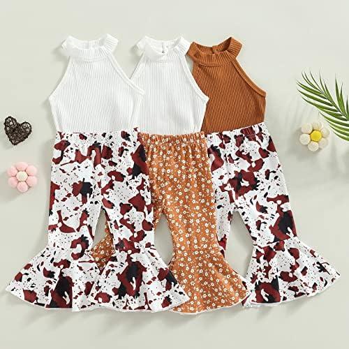 Newborn Baby Girl Clothes Infant Rib Frill Long Sleeve Romper Floral Flared Pants Headband 3pcs Fall Winter Outfits - KevRow5760