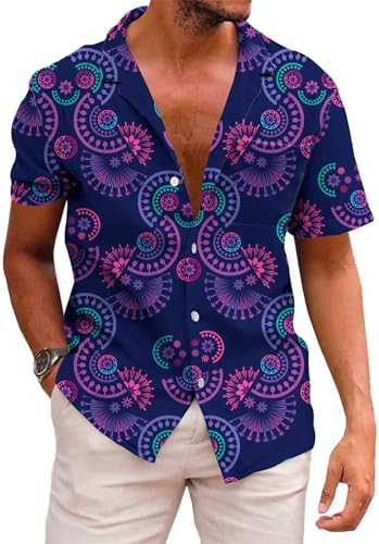 KYKU Aztec Tribal Ethnic Men's Resort Hawaiian 3D Printed Shirt - Vibrant Summer Style for Outdoor Vacation