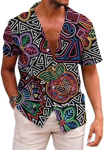 KYKU Aztec Tribal Ethnic Men's Resort Hawaiian 3D Printed Shirt - Vibrant Summer Style for Outdoor Vacation