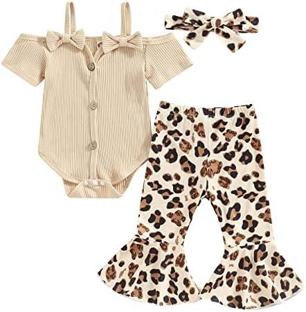 Newborn Baby Girl Clothes Infant Rib Frill Long Sleeve Romper Floral Flared Pants Headband 3pcs Fall Winter Outfits - KevRow5760