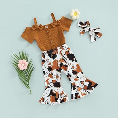 Newborn Baby Girl Clothes Infant Rib Frill Long Sleeve Romper Floral Flared Pants Headband 3pcs Fall Winter Outfits - KevRow5760