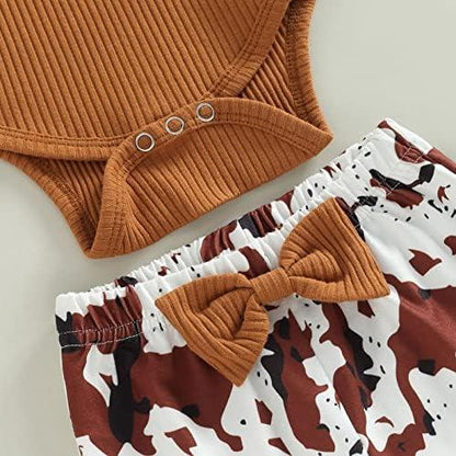 Newborn Baby Girl Clothes Infant Rib Frill Long Sleeve Romper Floral Flared Pants Headband 3pcs Fall Winter Outfits - KevRow5760