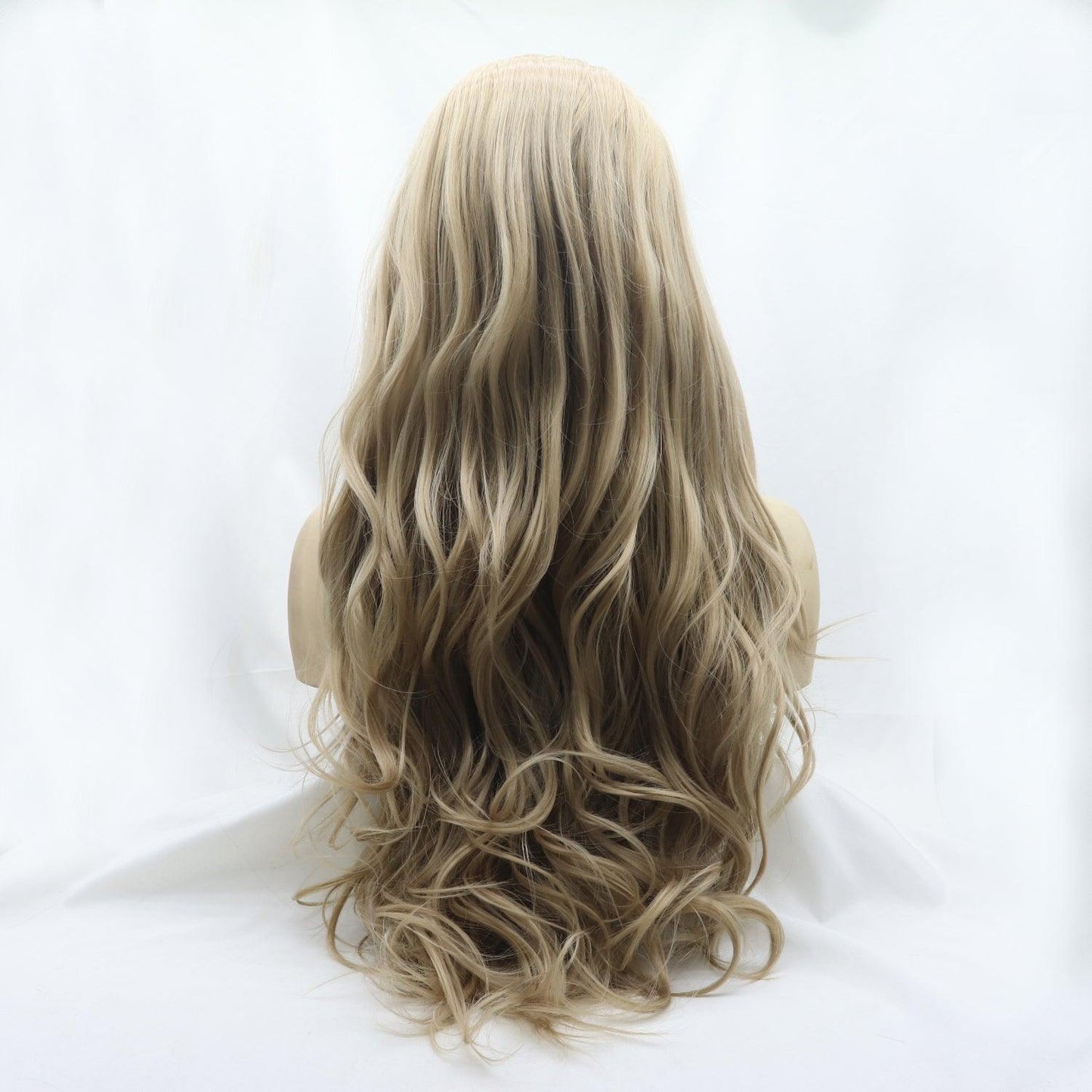 Long wavy blonde synthetic wig with 13*3" lace front for natural look