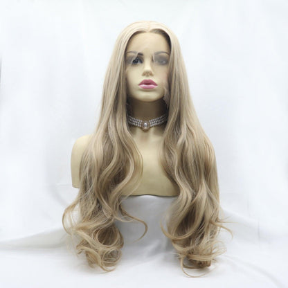 Long wavy synthetic wig with 130% density and 24-inch length