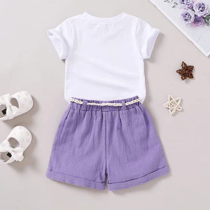 YOUNGER TREE Toddler Baby Girls Clothes Watermelon T-shirt + Linen Shorts with Belt Cute Summer Short Set