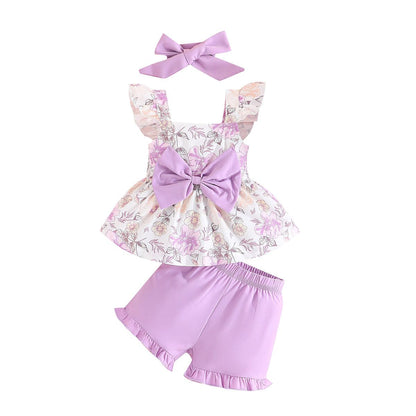 YOUNGER TREE Toddler Baby Girl Clothes Sleeveless Ruffle Bowknot Dress Top Shorts Set Summer Outfits for Little Kids Girls