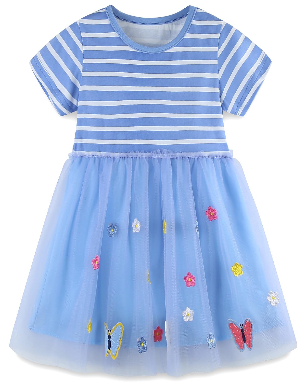 Bumeex Toddler Girl Clothes Cotton Casual Cartoon Print Short Sleeve Dress Girls Sundress 1-7 Years