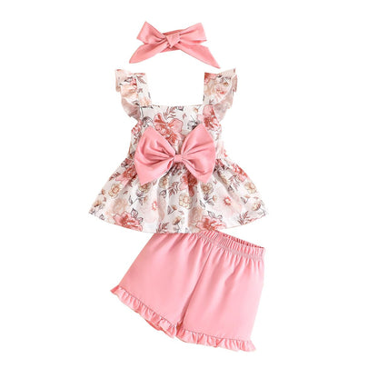 YOUNGER TREE Toddler Baby Girl Clothes Sleeveless Ruffle Bowknot Dress Top Shorts Set Summer Outfits for Little Kids Girls