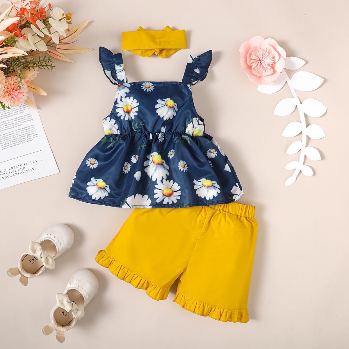 YOUNGER TREE Toddler Baby Girl Clothes Sleeveless Ruffle Bowknot Dress Top Shorts Set Summer Outfits for Little Kids Girls