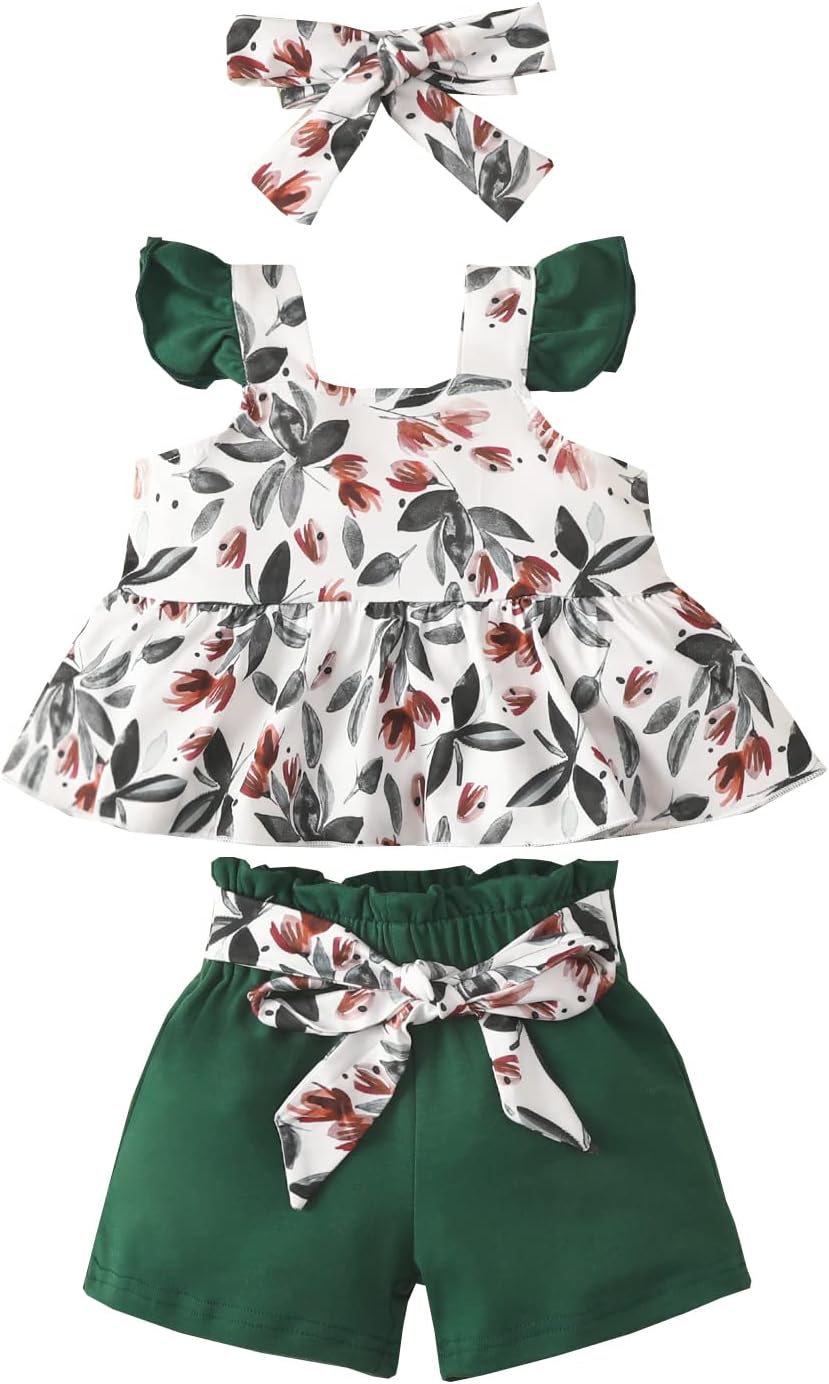 YOUNGER TREE Toddler Baby Girl Clothes Sleeveless Ruffle Bowknot Dress Top Shorts Set Summer Outfits for Little Kids Girls