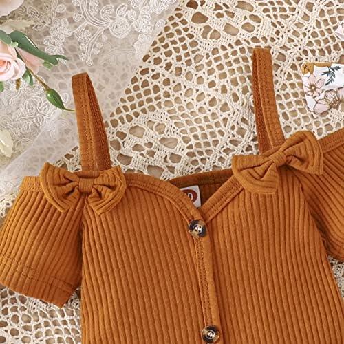 Newborn Baby Girl Clothes Infant Rib Frill Long Sleeve Romper Floral Flared Pants Headband 3pcs Fall Winter Outfits - KevRow5760