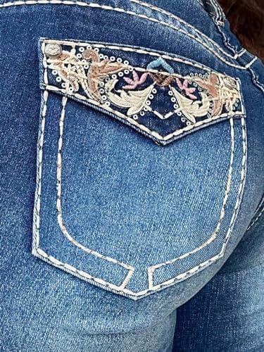 Flamingals Butt Lifting Jeans for Women Trendy Tummy Control Jeans Stretch Boot Cut Jeans Denim Pants - KevRow5760