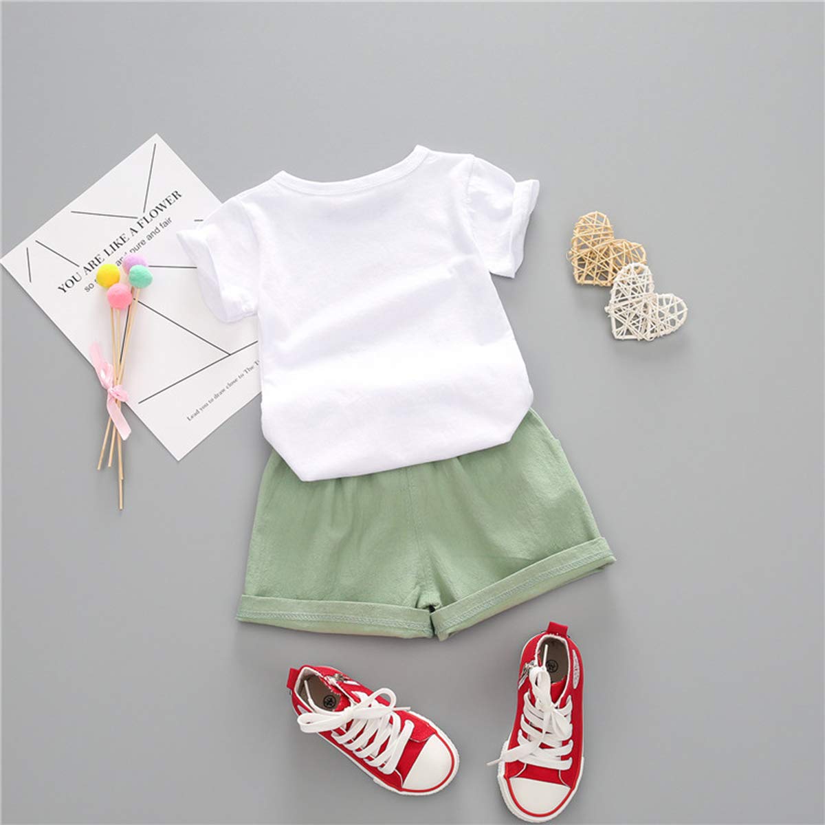 YOUNGER TREE Toddler Baby Girls Clothes Watermelon T-shirt + Linen Shorts with Belt Cute Summer Short Set