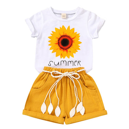 YOUNGER TREE Toddler Baby Girls Clothes Watermelon T-shirt + Linen Shorts with Belt Cute Summer Short Set