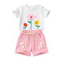 YOUNGER TREE Toddler Baby Girls Clothes Watermelon T-shirt + Linen Shorts with Belt Cute Summer Short Set