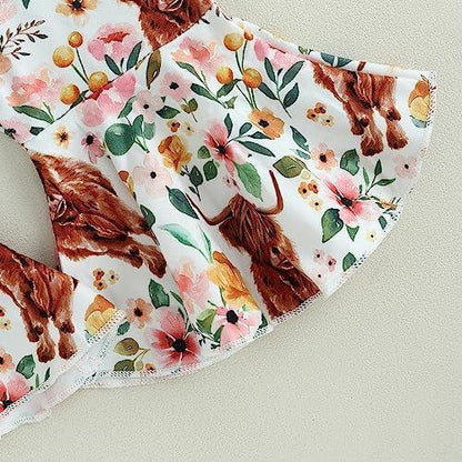 Newborn Baby Girl Clothes Infant Rib Frill Long Sleeve Romper Floral Flared Pants Headband 3pcs Fall Winter Outfits - KevRow5760