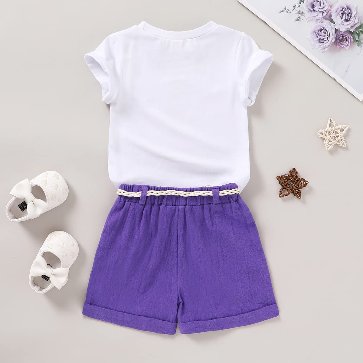 YOUNGER TREE Toddler Baby Girls Clothes Watermelon T-shirt + Linen Shorts with Belt Cute Summer Short Set