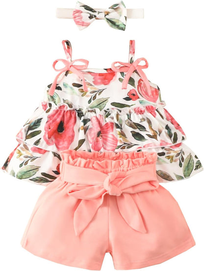 YOUNGER TREE Toddler Baby Girl Clothes Sleeveless Ruffle Bowknot Dress Top Shorts Set Summer Outfits for Little Kids Girls