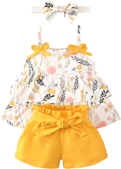 YOUNGER TREE Toddler Baby Girl Clothes Sleeveless Ruffle Bowknot Dress Top Shorts Set Summer Outfits for Little Kids Girls