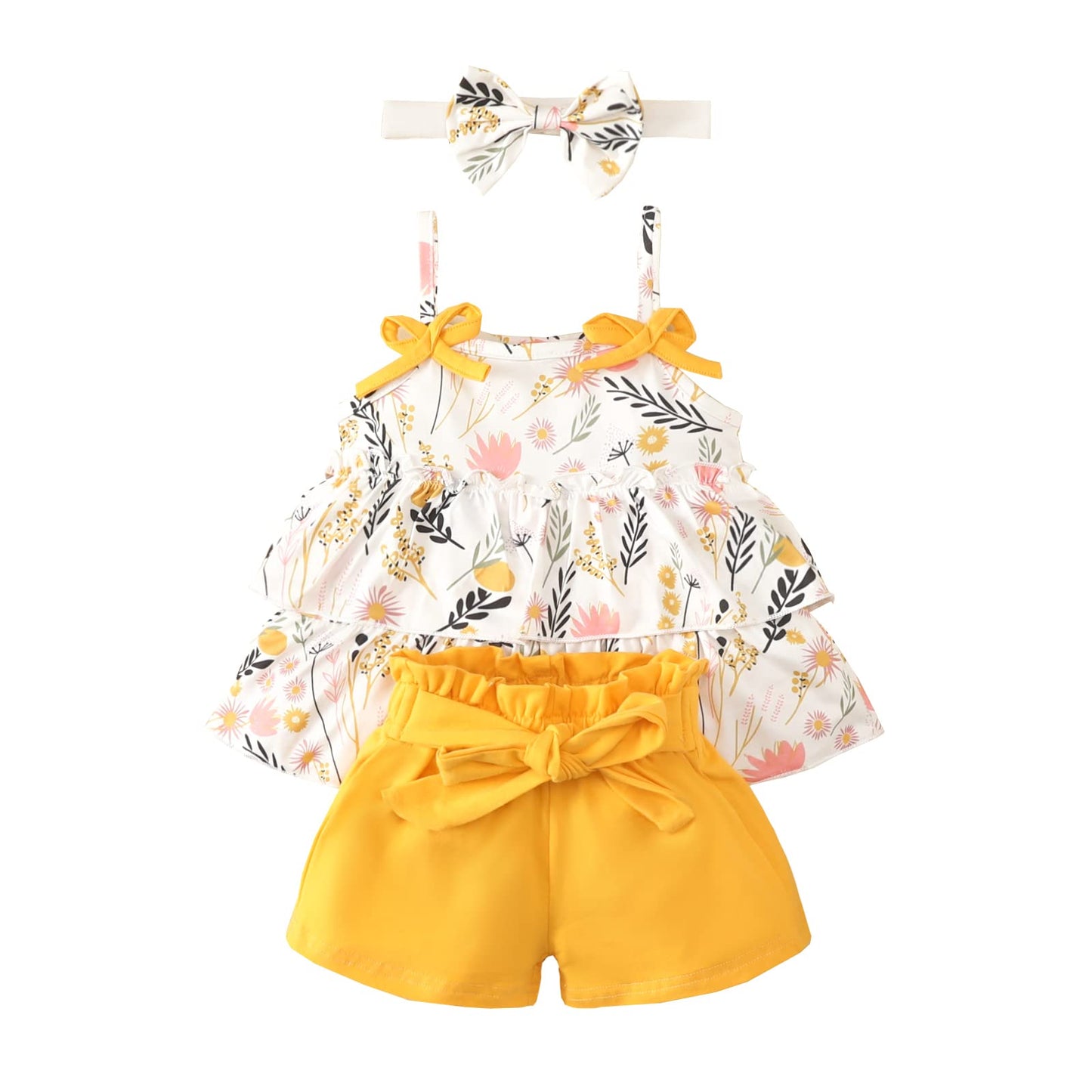 YOUNGER TREE Toddler Baby Girl Clothes Sleeveless Ruffle Bowknot Dress Top Shorts Set Summer Outfits for Little Kids Girls