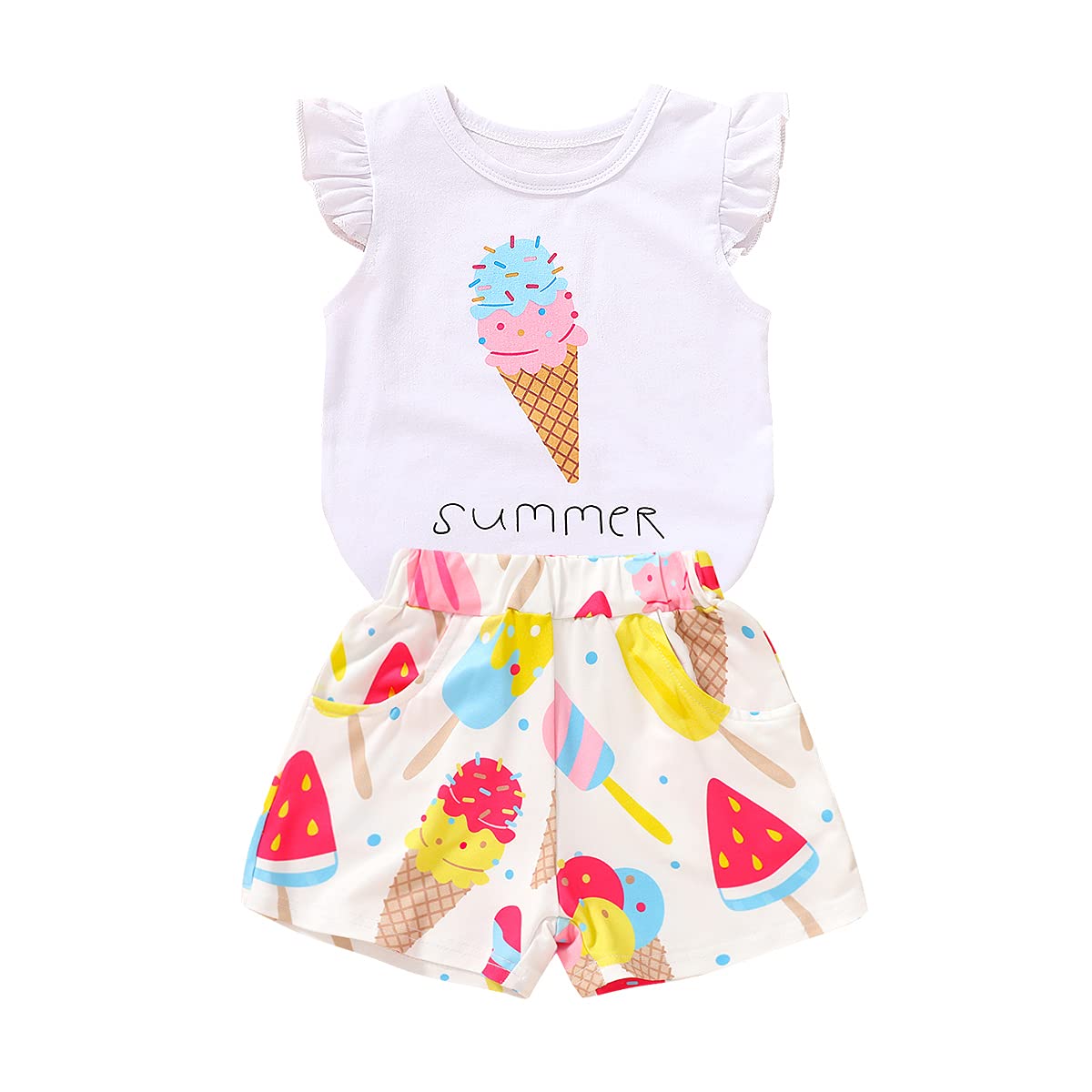 YOUNGER TREE Toddler Baby Girls Clothes Watermelon T-shirt + Linen Shorts with Belt Cute Summer Short Set