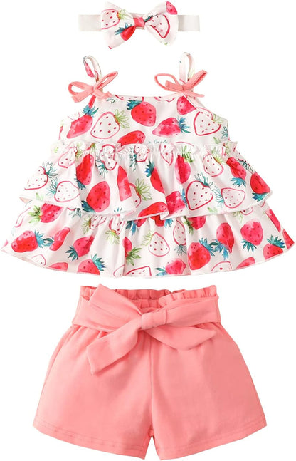 YOUNGER TREE Toddler Baby Girl Clothes Sleeveless Ruffle Bowknot Dress Top Shorts Set Summer Outfits for Little Kids Girls