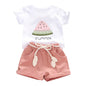 YOUNGER TREE Toddler Baby Girls Clothes Watermelon T-shirt + Linen Shorts with Belt Cute Summer Short Set