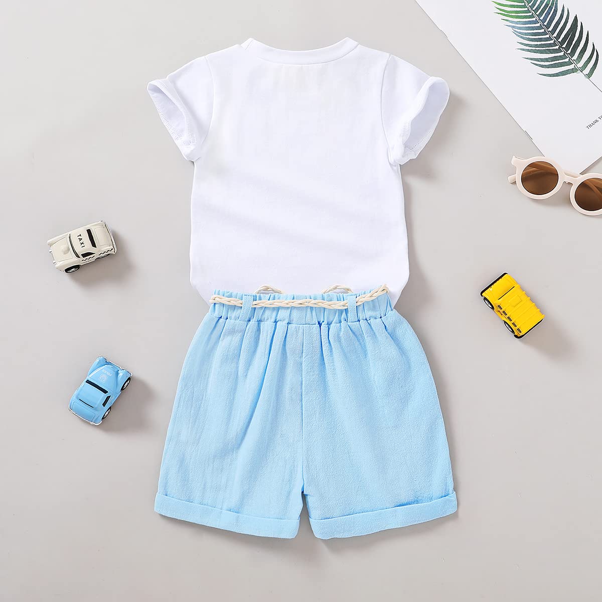 YOUNGER TREE Toddler Baby Girls Clothes Watermelon T-shirt + Linen Shorts with Belt Cute Summer Short Set