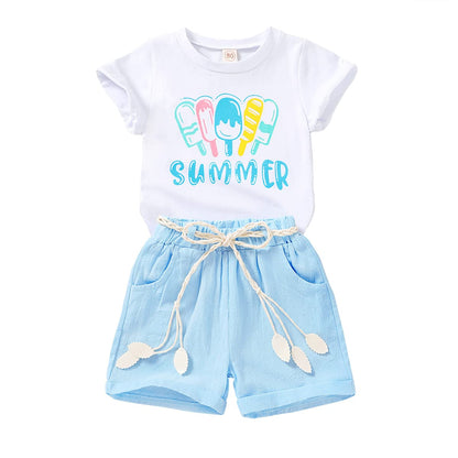 YOUNGER TREE Toddler Baby Girls Clothes Watermelon T-shirt + Linen Shorts with Belt Cute Summer Short Set