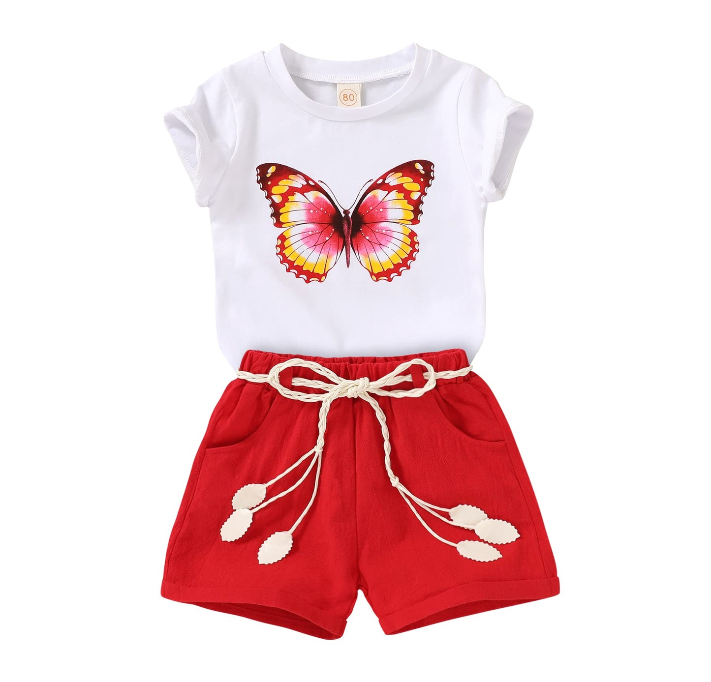 YOUNGER TREE Toddler Baby Girls Clothes Watermelon T-shirt + Linen Shorts with Belt Cute Summer Short Set