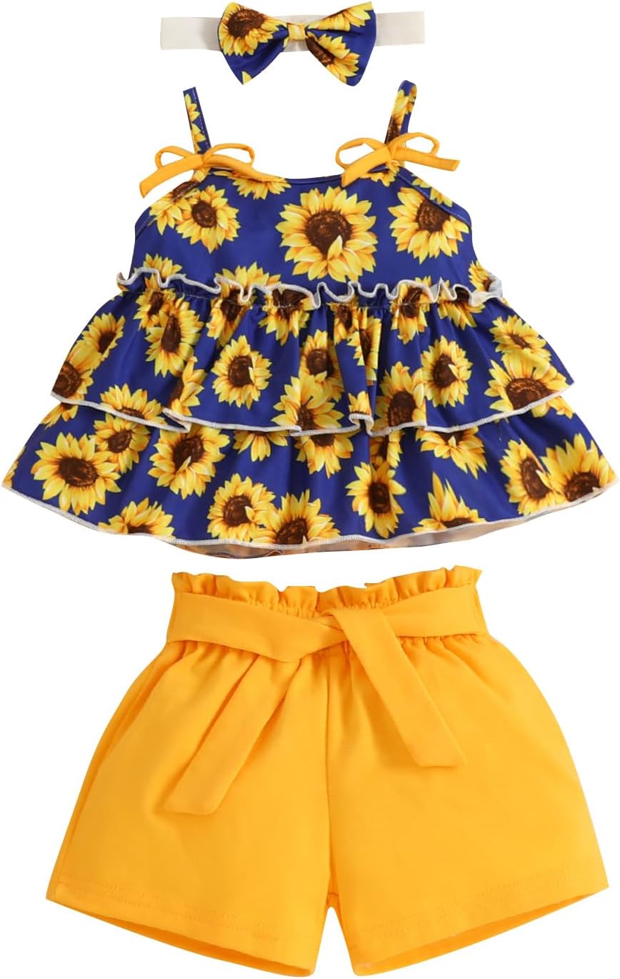 YOUNGER TREE Toddler Baby Girl Clothes Sleeveless Ruffle Bowknot Dress Top Shorts Set Summer Outfits for Little Kids Girls