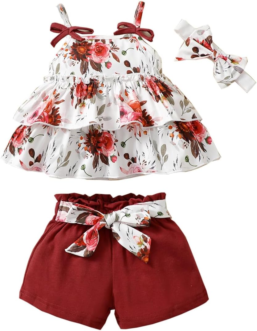 YOUNGER TREE Toddler Baby Girl Clothes Sleeveless Ruffle Bowknot Dress Top Shorts Set Summer Outfits for Little Kids Girls