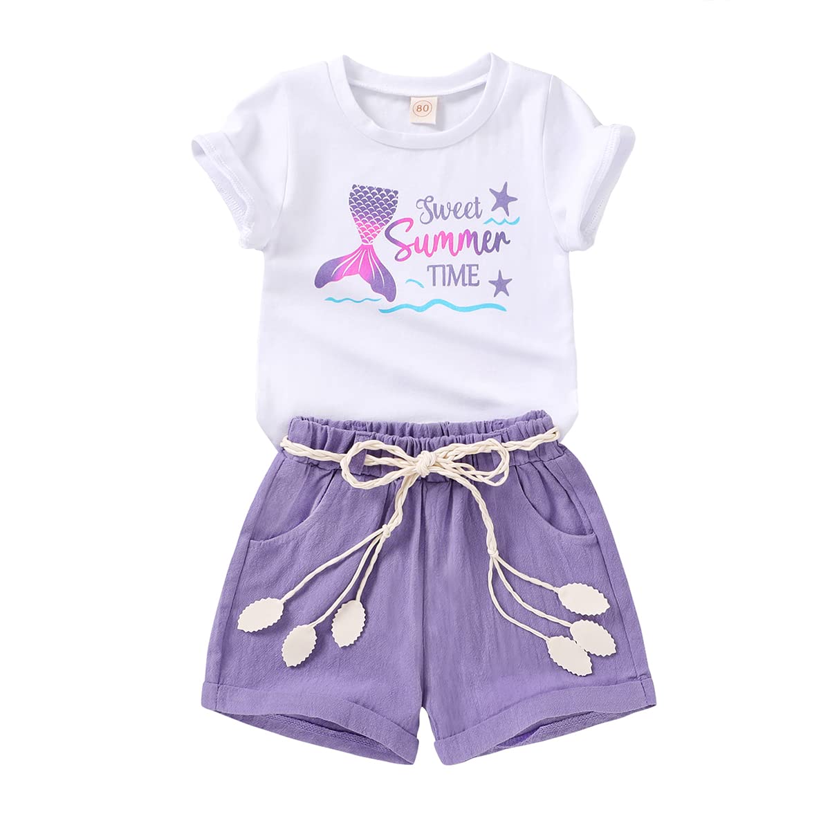 YOUNGER TREE Toddler Baby Girls Clothes Watermelon T-shirt + Linen Shorts with Belt Cute Summer Short Set