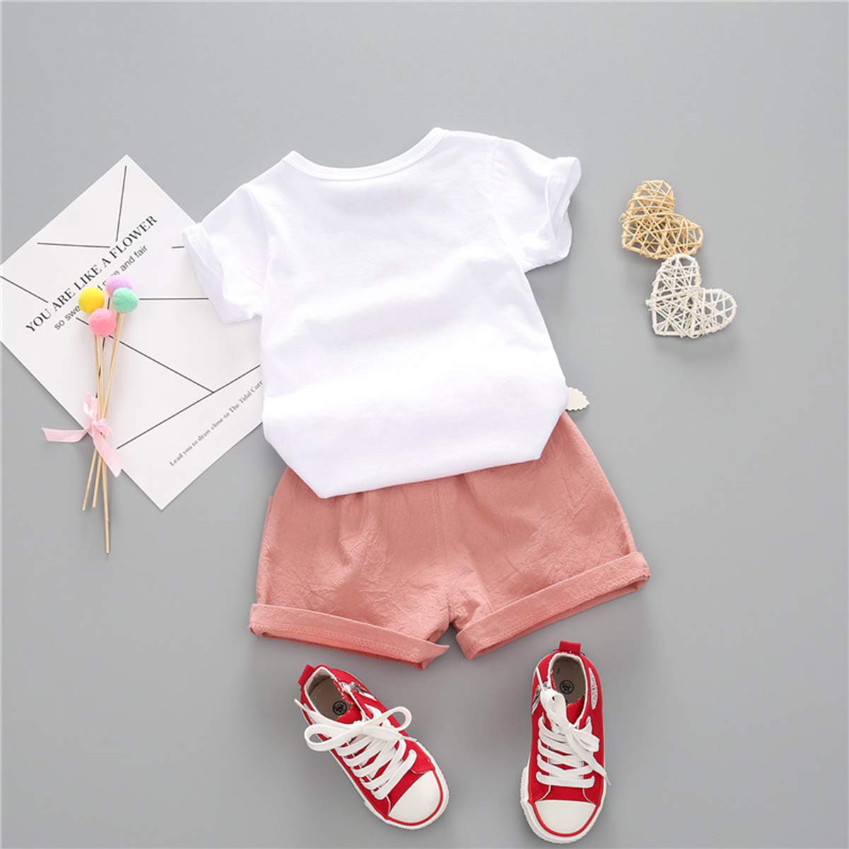 YOUNGER TREE Toddler Baby Girls Clothes Watermelon T-shirt + Linen Shorts with Belt Cute Summer Short Set