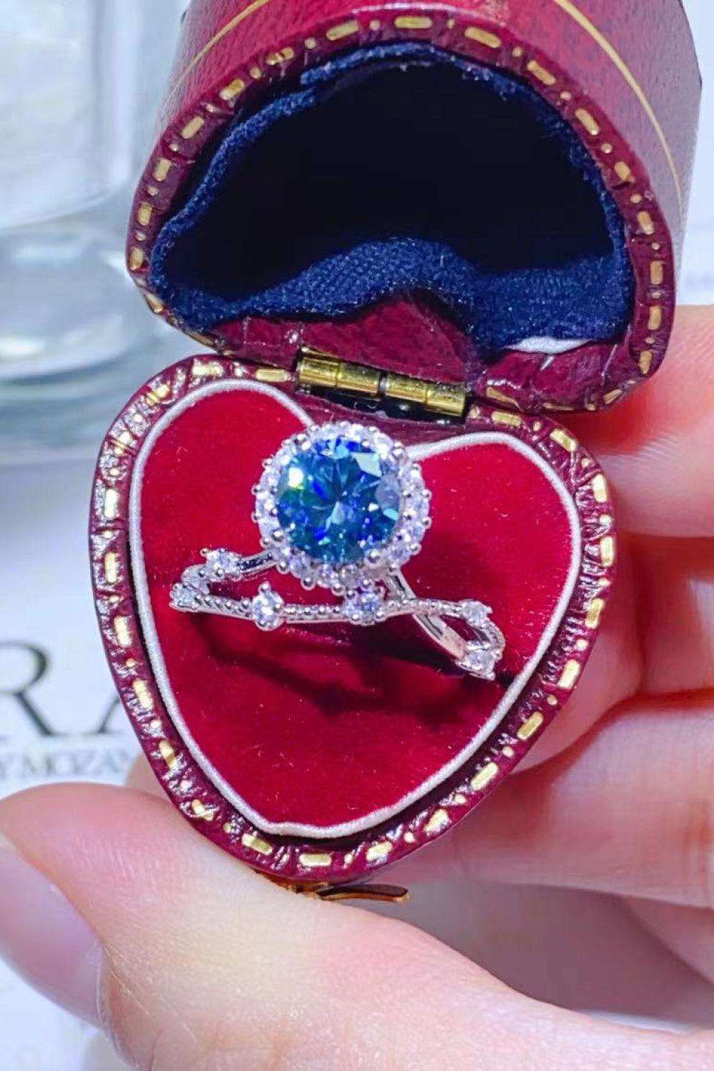 Sparkling Moissanite Engagement Ring in Heart-Shaped Jewelry Box