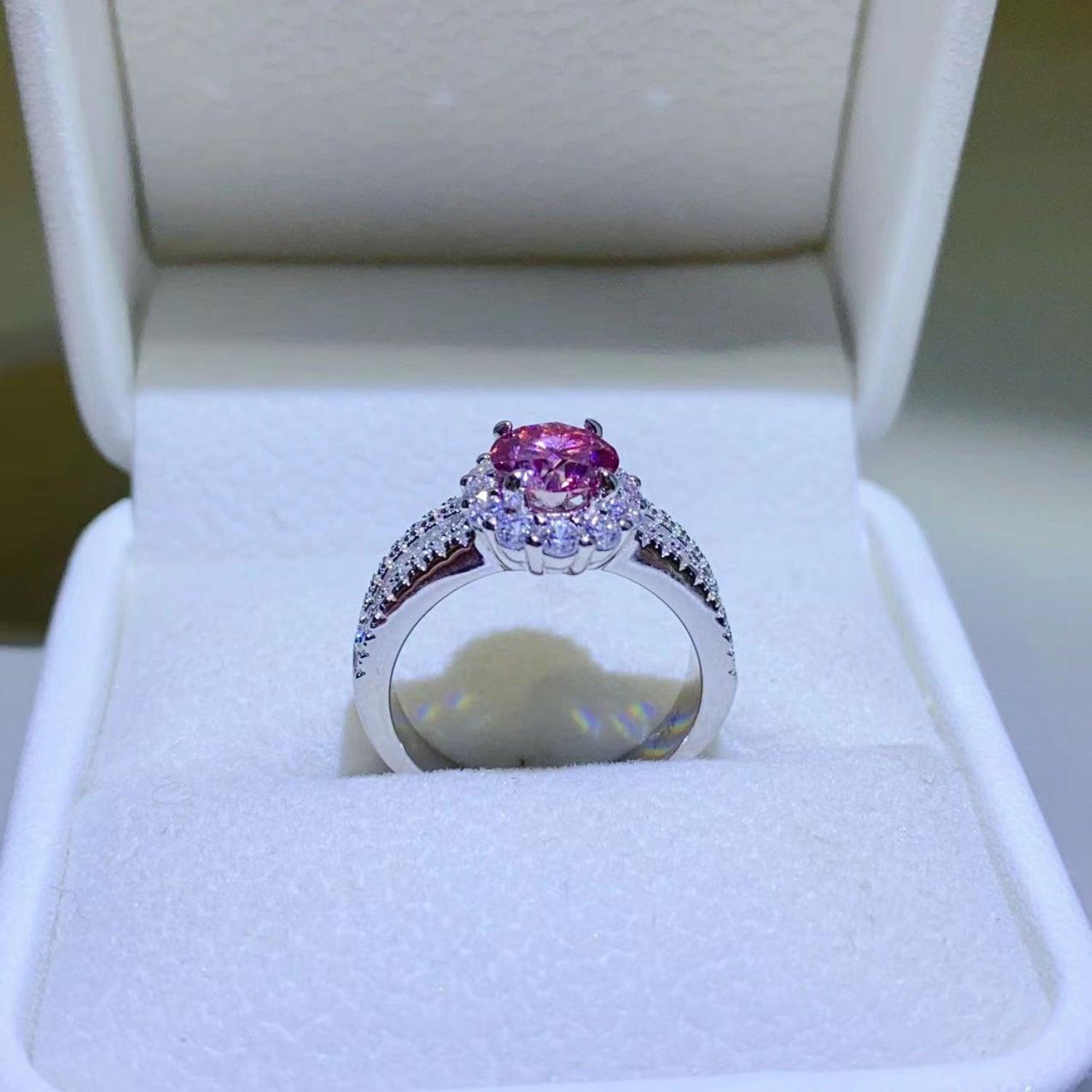 Elegant 1 Carat Moissanite 925 Sterling Silver Ring with Sparkling Amethyst Center Stone and Pave Crystal Accents