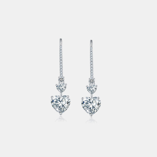 Captivating Moissanite Heart Drop Earrings in Sterling Silver