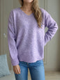 V-Neck Dropped Shoulder Long Sleeve Sweater