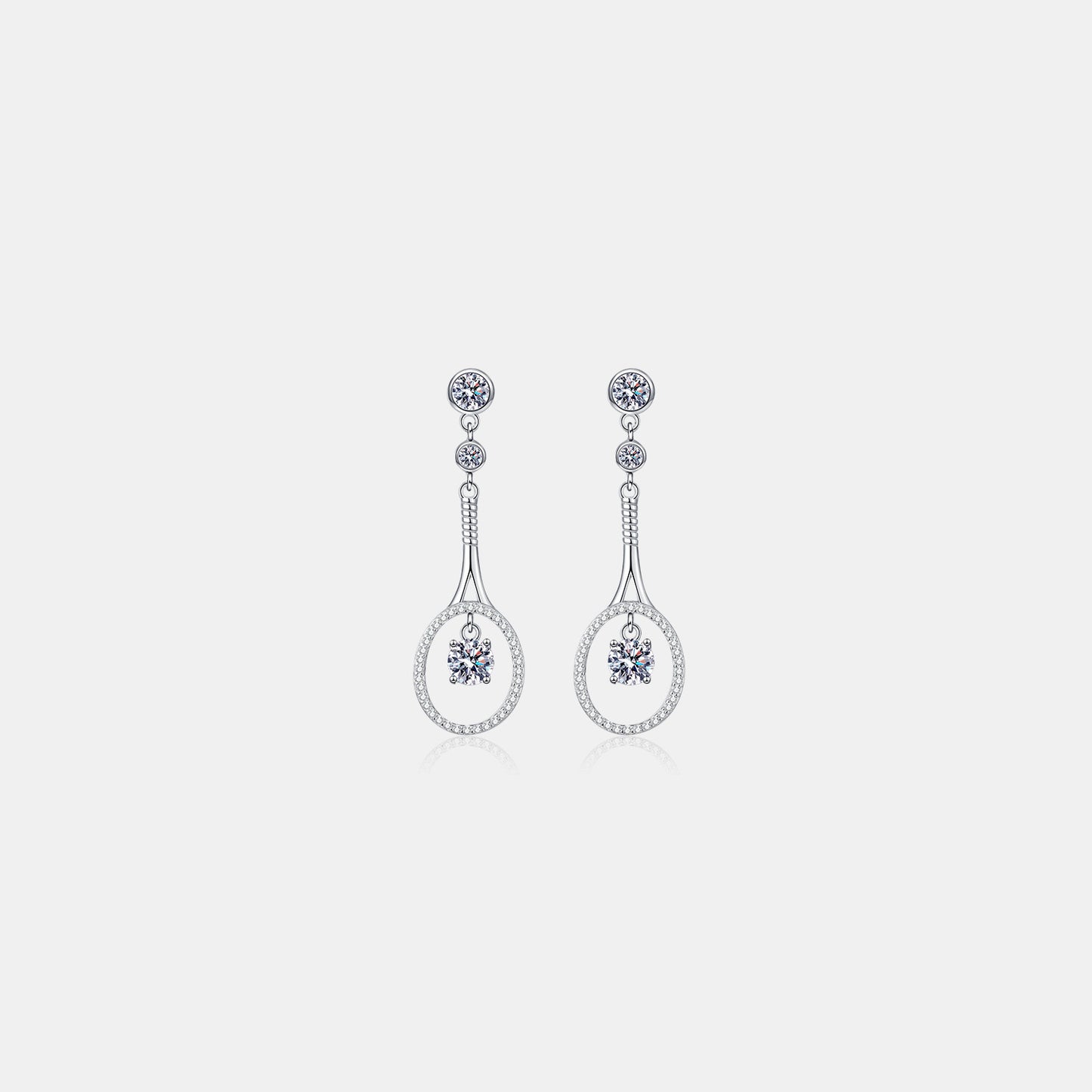 Elegant sterling silver drop earrings with sparkling 1 carat moissanite stones, perfect for any occasion.