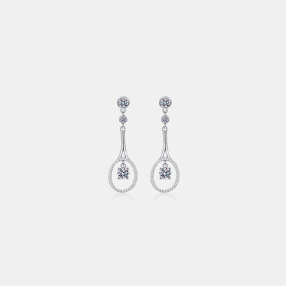 Elegant sterling silver drop earrings with sparkling 1 carat moissanite stones, perfect for any occasion.