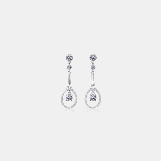 Elegant sterling silver drop earrings with sparkling 1 carat moissanite stones, perfect for any occasion.