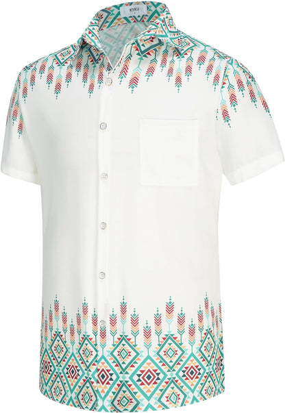 KYKU Aztec Tribal Ethnic Men's Resort Hawaiian 3D Printed Shirt - Vibrant Summer Style for Outdoor Vacation