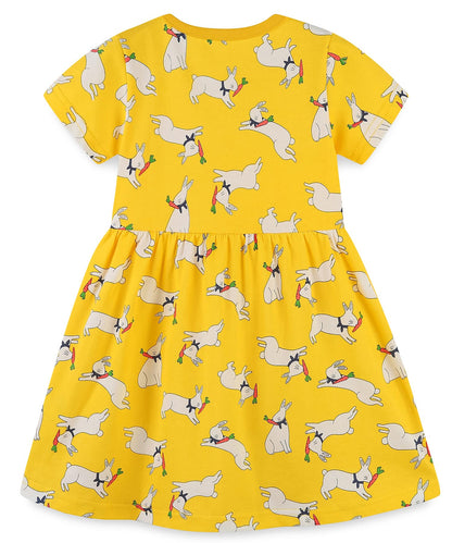 Bumeex Toddler Girl Clothes Cotton Casual Cartoon Print Short Sleeve Dress Girls Sundress 1-7 Years