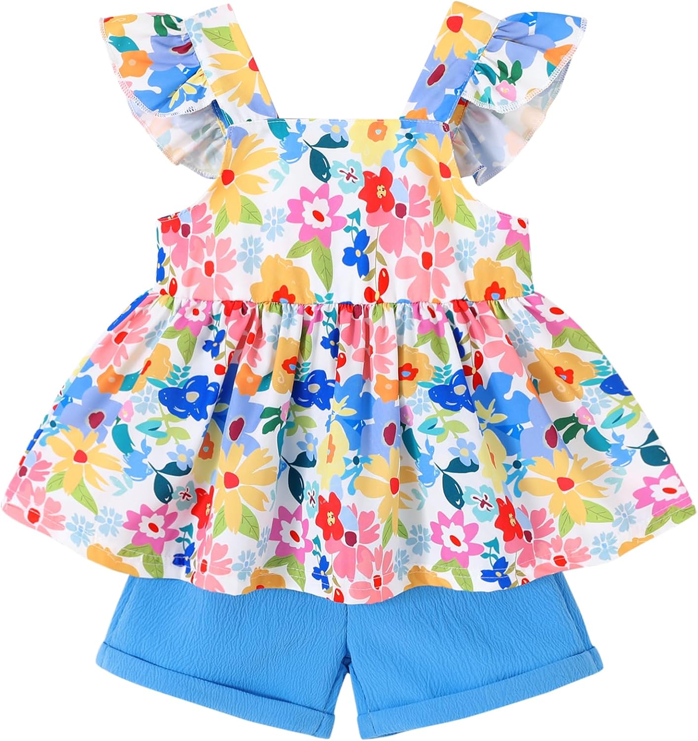 YOUNGER TREE Toddler Baby Girl Clothes Sleeveless Ruffle Bowknot Dress Top Shorts Set Summer Outfits for Little Kids Girls