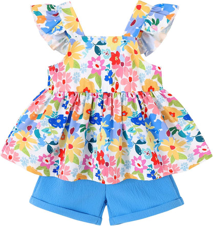 YOUNGER TREE Toddler Baby Girl Clothes Sleeveless Ruffle Bowknot Dress Top Shorts Set Summer Outfits for Little Kids Girls