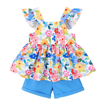 YOUNGER TREE Toddler Baby Girl Clothes Sleeveless Ruffle Bowknot Dress Top Shorts Set Summer Outfits for Little Kids Girls