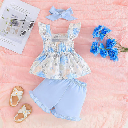 YOUNGER TREE Toddler Baby Girl Clothes Sleeveless Ruffle Bowknot Dress Top Shorts Set Summer Outfits for Little Kids Girls