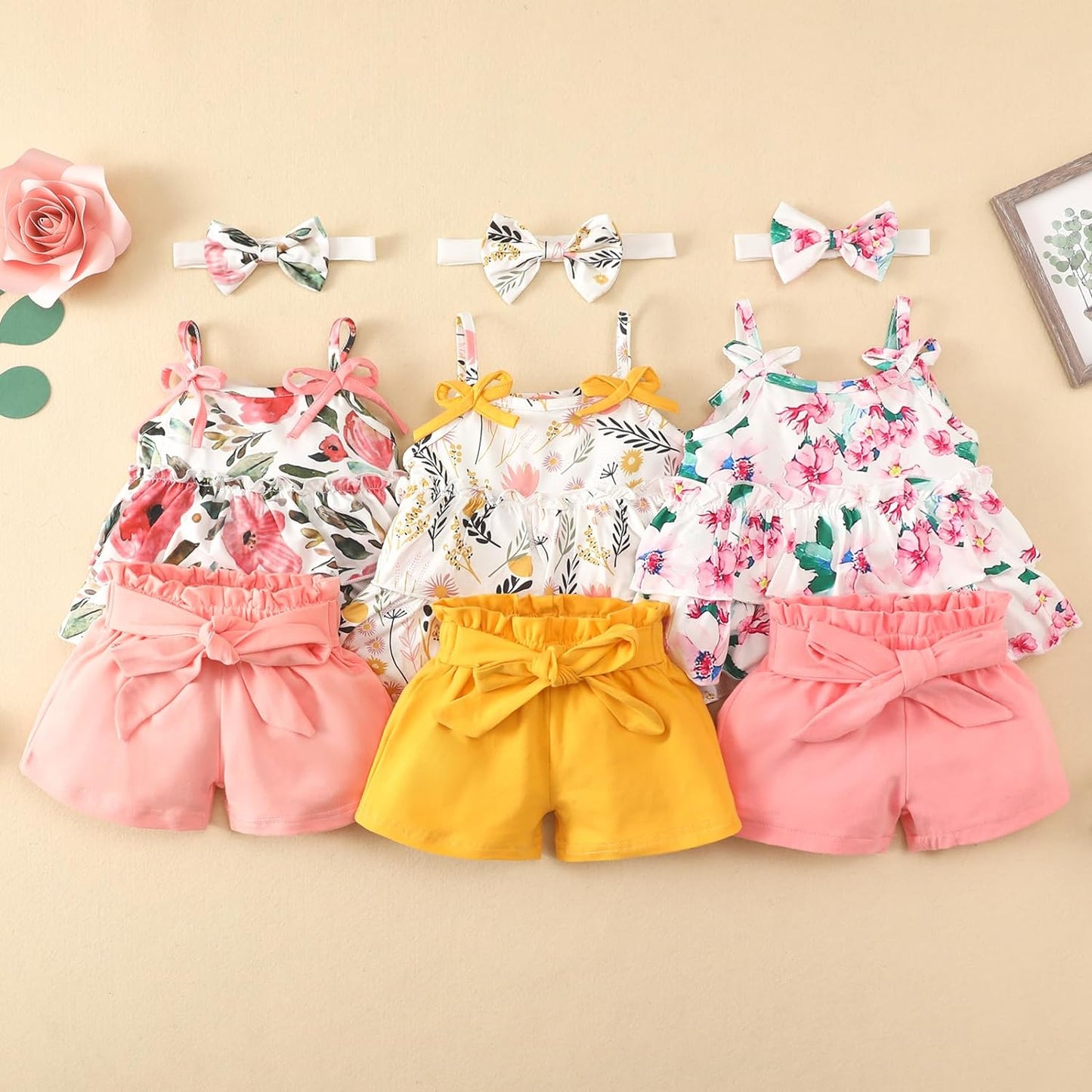 YOUNGER TREE Toddler Baby Girl Clothes Sleeveless Ruffle Bowknot Dress Top Shorts Set Summer Outfits for Little Kids Girls