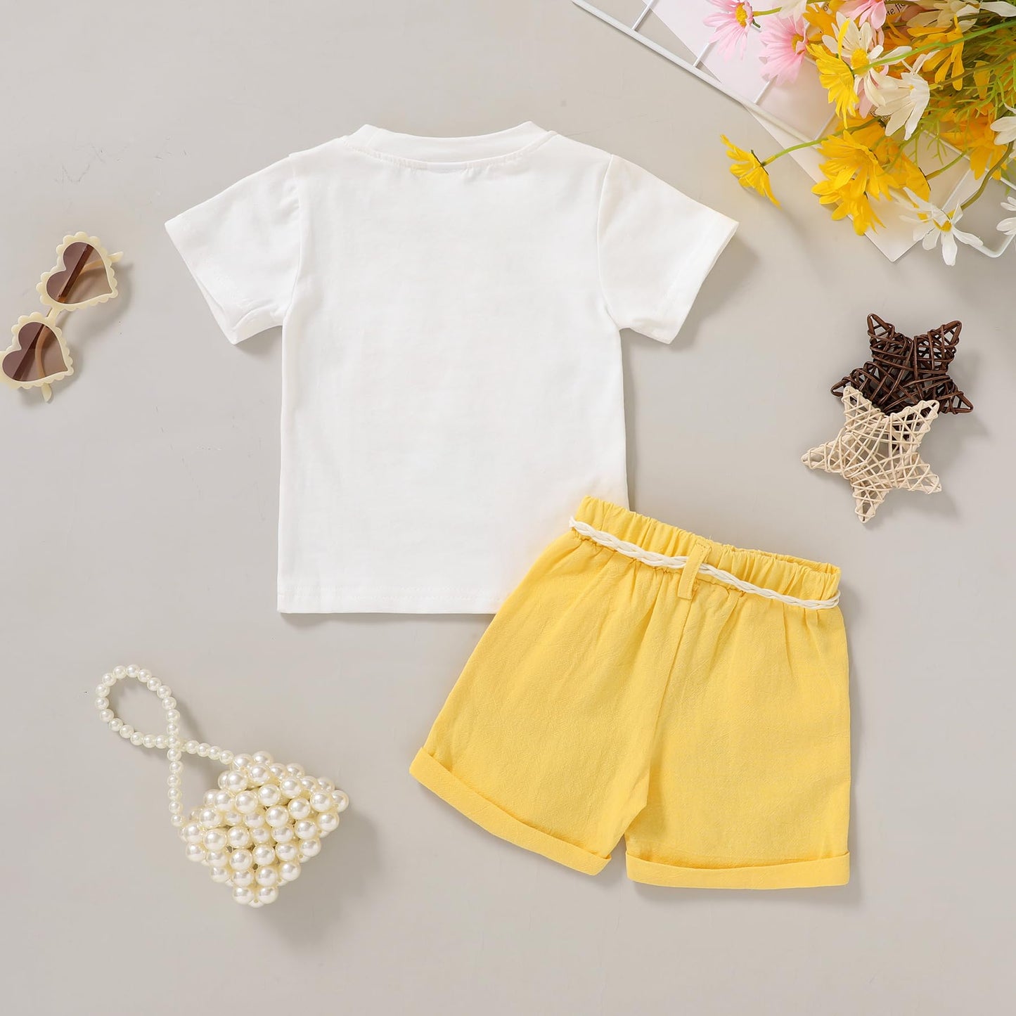 YOUNGER TREE Toddler Baby Girls Clothes Watermelon T-shirt + Linen Shorts with Belt Cute Summer Short Set