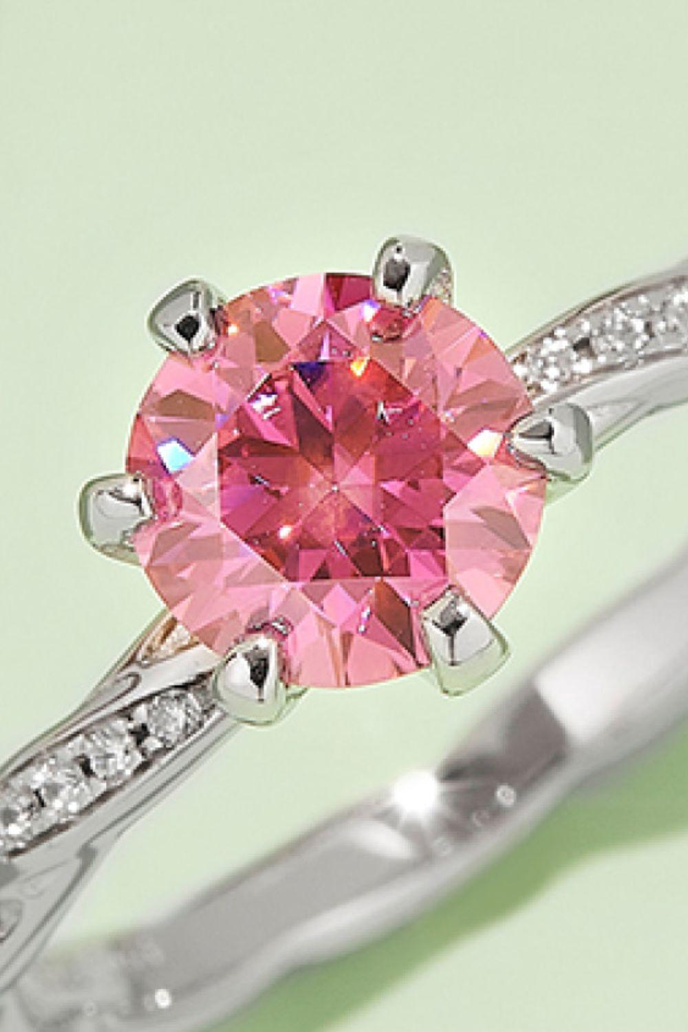 Elegant 1 Carat Moissanite Contrast 925 Sterling Silver Ring with Radiant Pink Stone